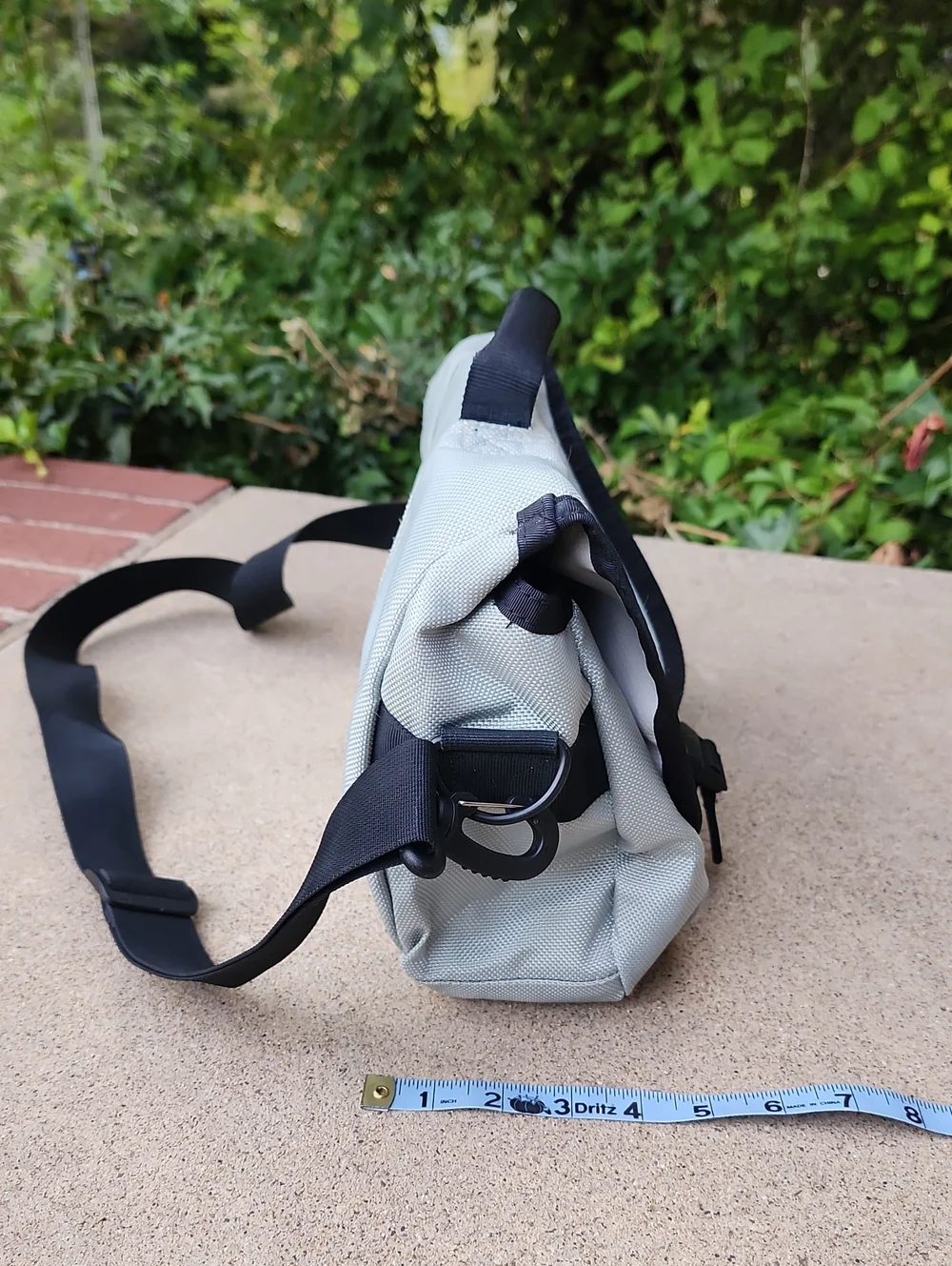 Timbuk2 Light Gray Messenger Bag with Black Trim and Yellow Logo